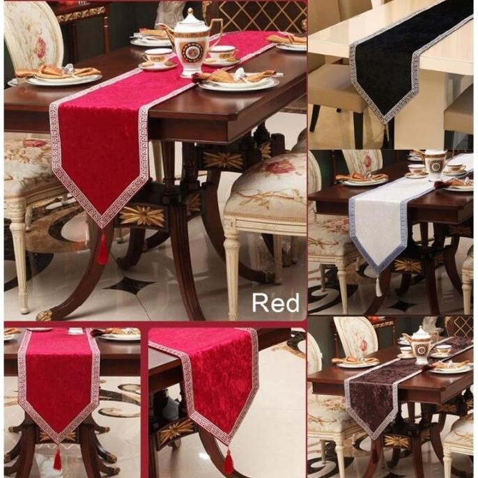 Table Runner Panjang - Bed Runner Bludru Suede Mewah 250 Cm - Hitam