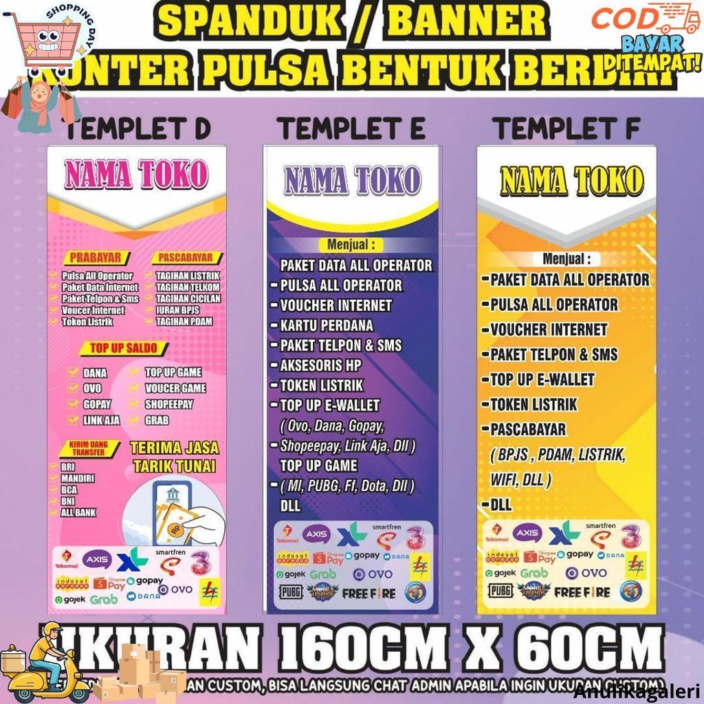 Banner Konter Pulsa Bentuk Berdiri Ukuran 60Cm X 160Cm D Promo Puncak