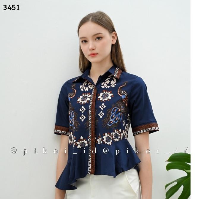 Baju Batik Wanita Lengan Pendek / Kemeja Kerah Batik Modern Peplum