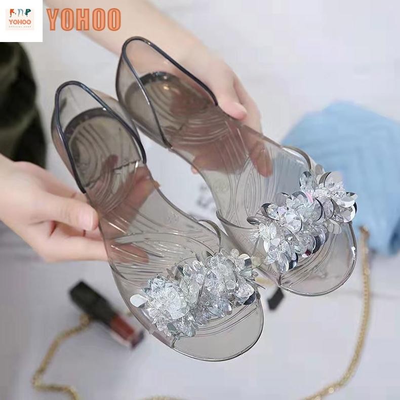 Ready Sepatu Kaca Transparan / Sepatu Jelly Premium/ Flat Jelly Shoes/ Sendal Wanita Cod