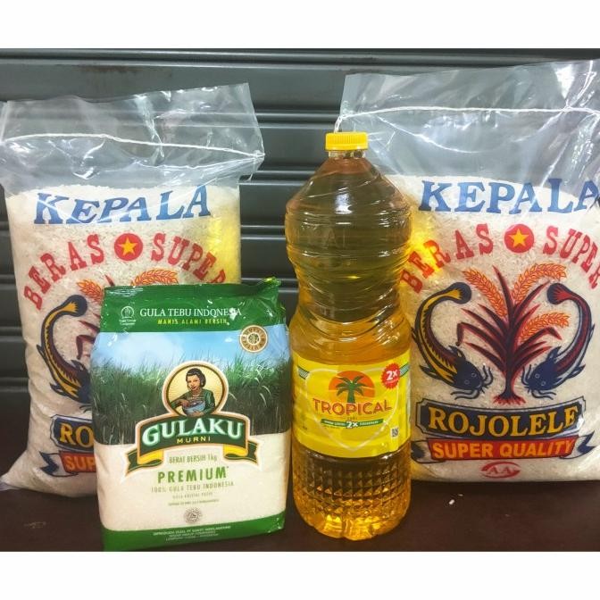 

Paket Sembako Beras 10 L, Gulaku, Minyak 2L