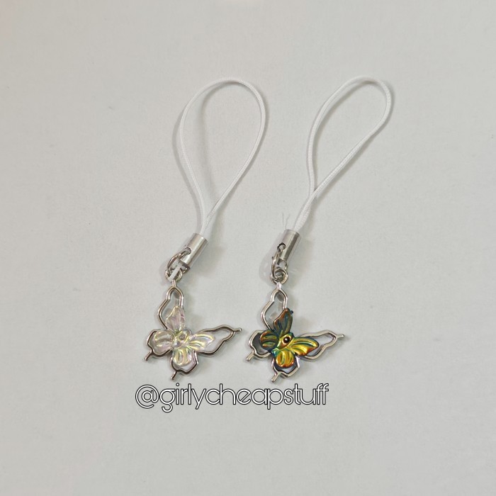 

GCS Phone Charm Butterfly Y2K Theme White Black Edition Keychain Handphone Bead Gantungan HP