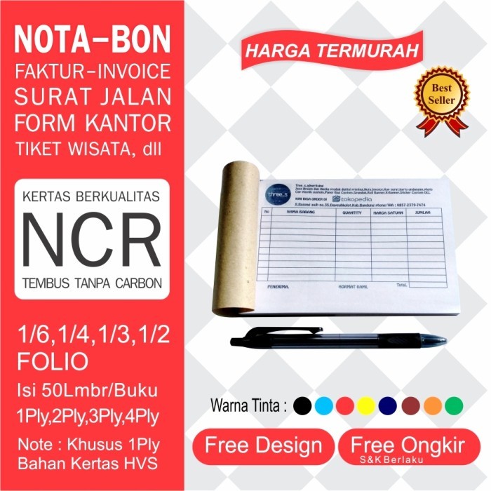 

Ready CETAK NOTA/BON/INVOICE 1RIM 2WARNA