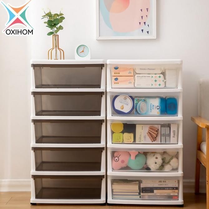 Oxihom Lemari Plastik Susun Transparan Laci Plastik Lemari Pakaian