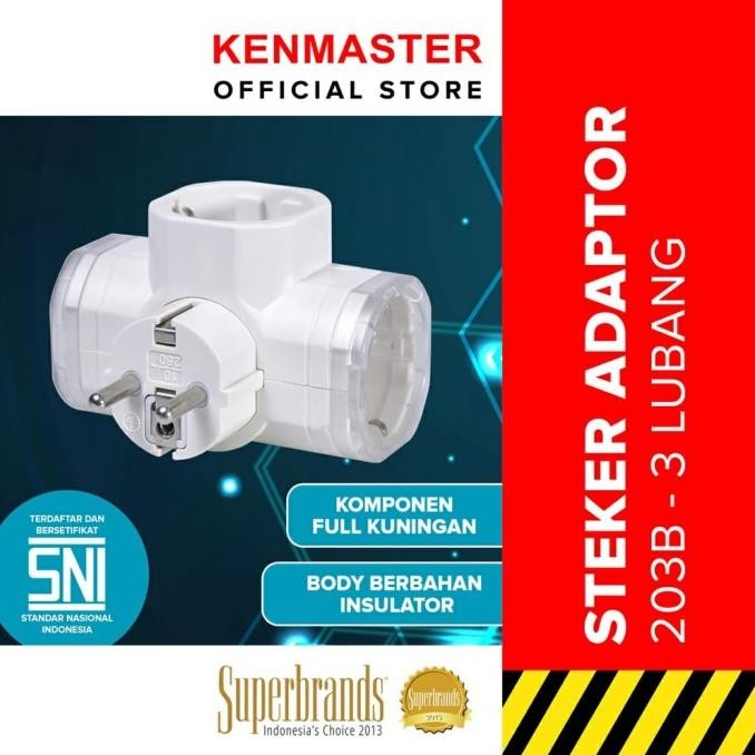 Steker Colokan 3 Lubang KENMASTER 203B Plug Adaptor Colokan Listrik Original