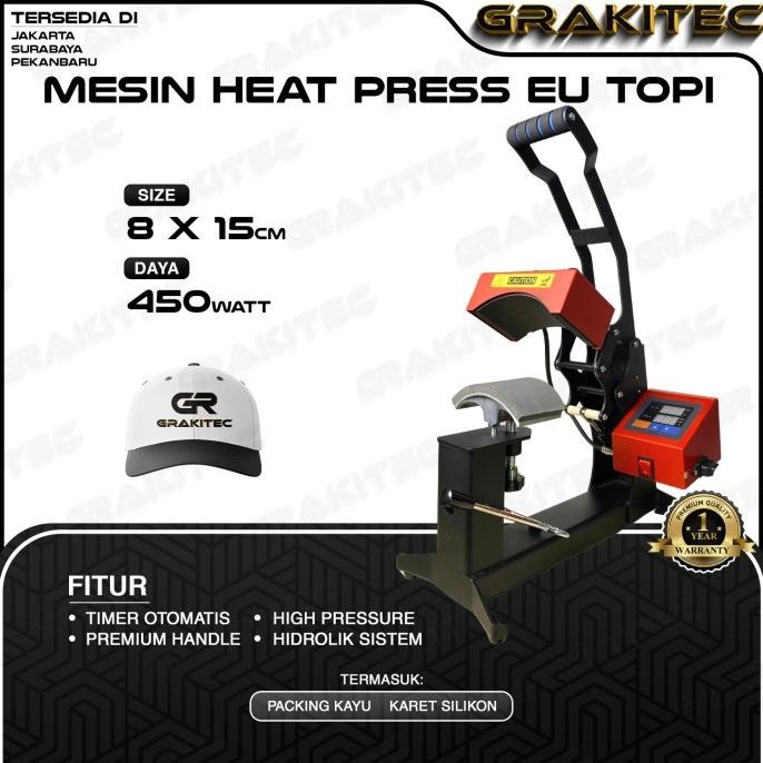 

Mesin Heat Press Sablon Mini Topi Logo Label 15X15 Cm