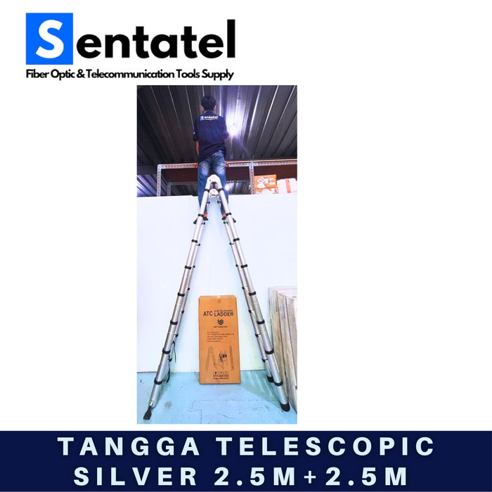TANGGA LIPAT DOUBLE ALUMUNIUM TELESKOPIK - SILVER