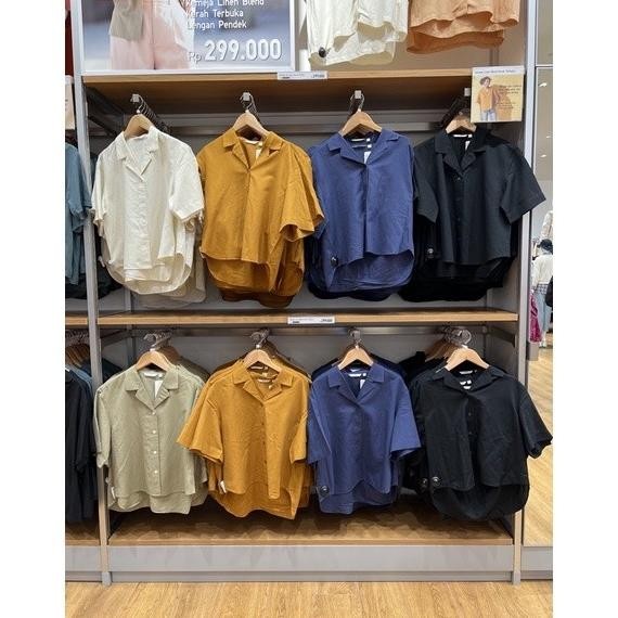 KEMEJA WANITA BRAND UNIQLO KERAH TERBUKA KEKINIAN KEMEJA LINEN