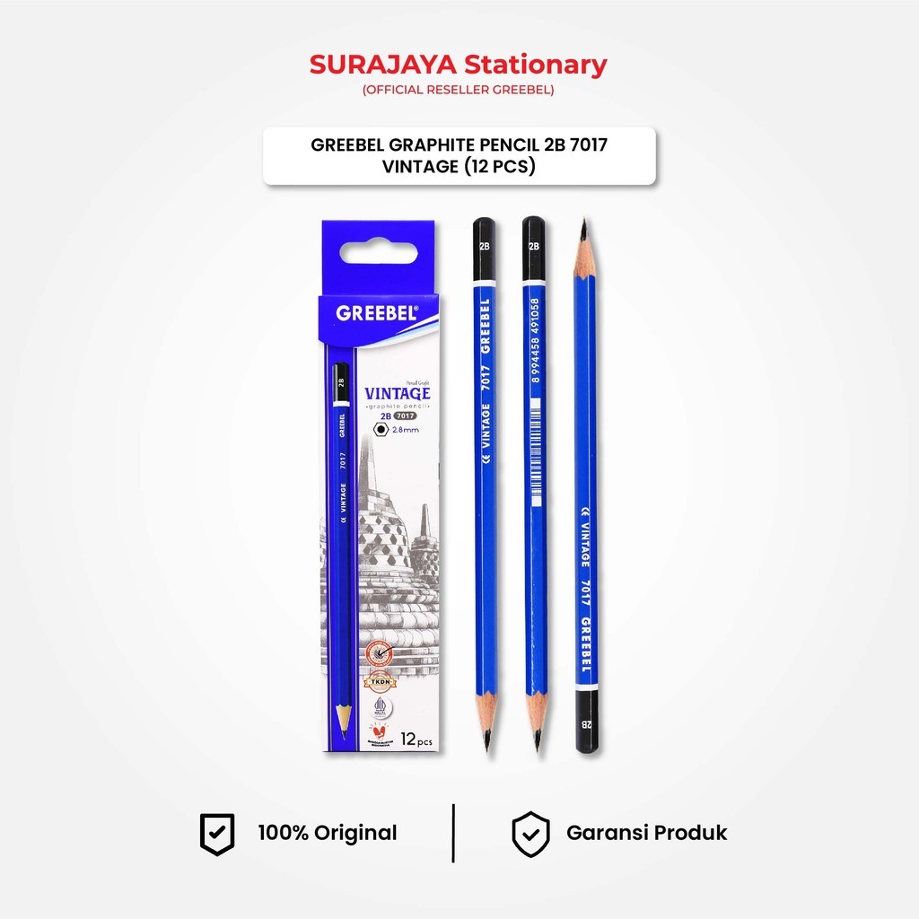 

GREEBEL Pencil Tulis / Pensil 2B 7017 Vintage (12PCS/SET) / Graphite Pensil Ujian Alat Tulis Sekolah