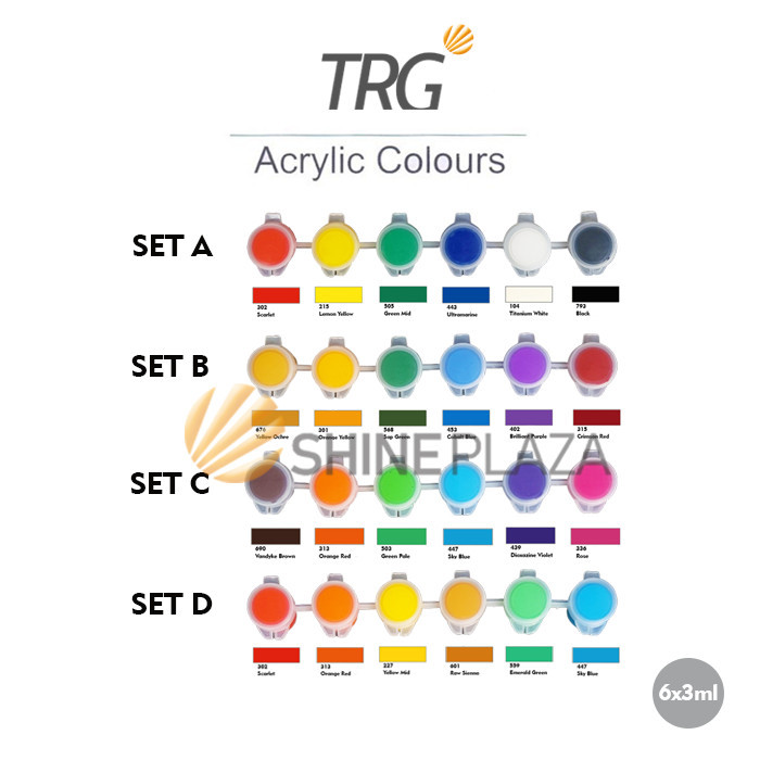 

TRG ACRYLIC COLOUR SET 6 WARNA - CAT AKRILIK CANVAS PAINT COLOR 3 ML