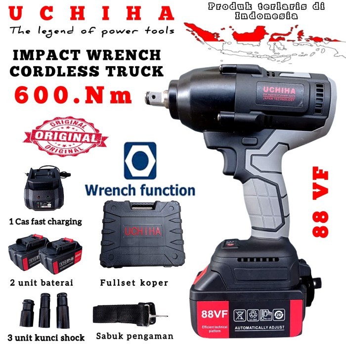 UCHIHA 13MM CORDLESS IMPACT WRENCH BRUSHLESS 600N.M impact baterai 88V