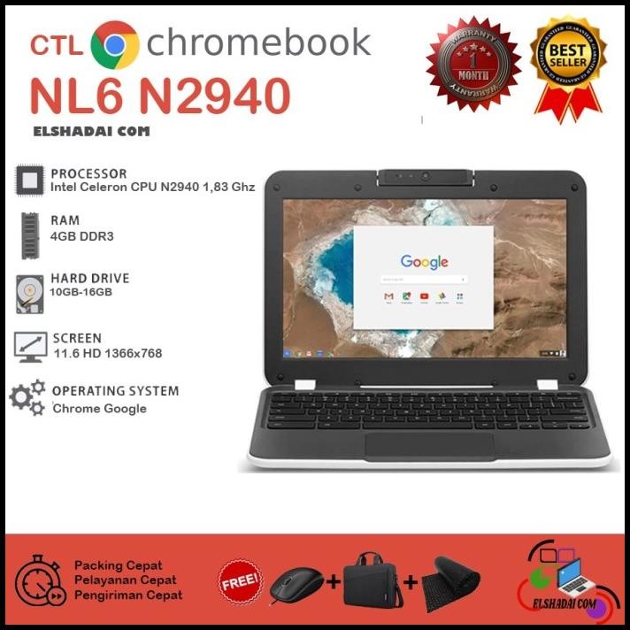 Ctl Chromebook NL6 N2940 4gb. ssd 16gb. Chrome OS, mulus.. NO BATRE