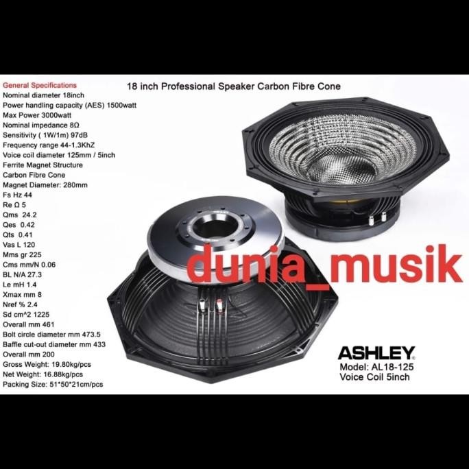 Ashley Speaker Model AL18-125 voice coil 5inch