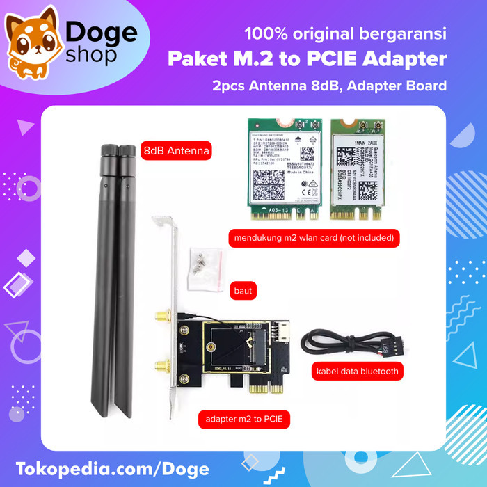 HARGA DISC - NGFF M2 to PCIE + Paket Antenna Wireless Network WLAN Card Adapter Board Bluetooth