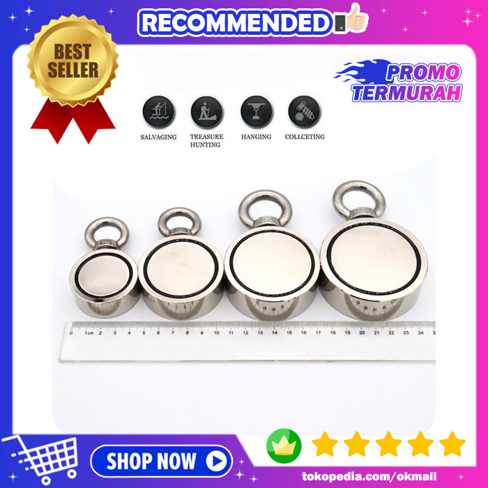 Magnet Fishing Strong Neodymium Super Kuat Bulat Besar 60mm 67mm 75mm