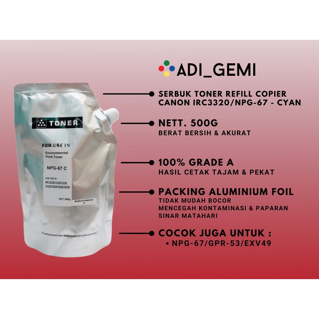 Serbuk Toner Refill Copier Color Universal Canon - NPG-45 NPG-46 NPG-47 NPG-65 NPG-67