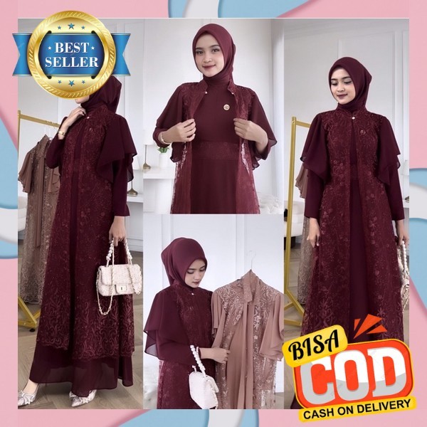 Gaun Gamis Modern Adem Ganis Premium Mewah Lebaran Gmis Ibu Ibu Pengajian Games Perempuan Dress Pest