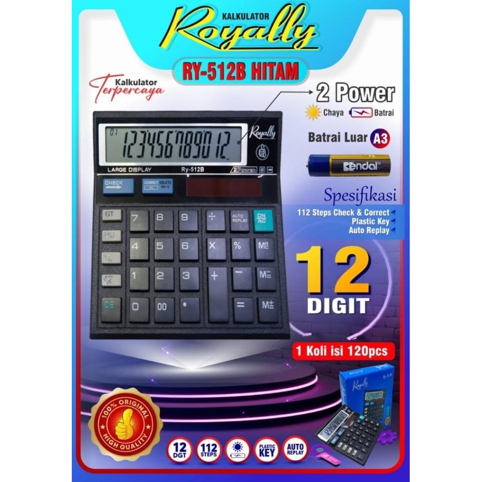 

EVY-510 Royally Kalkulator RY 512B Baterai A2 Berkualitas