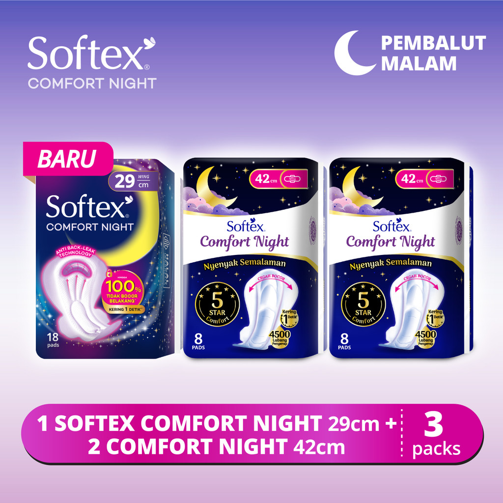 Softex Comfort Night 1 Pack 29cm + 2 Pack 42cm - Pembalut Malam