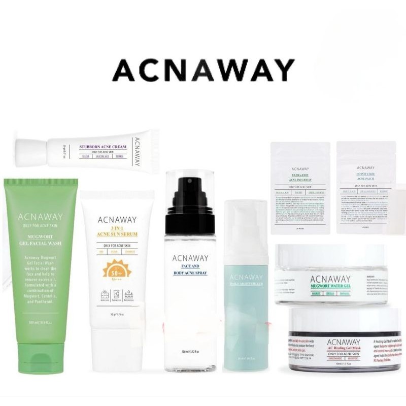 ACNAWAY STUBBORN ACNE CREAM PIMPLE PATCH MUGWORT GEL MASK BODY SPRAY SUNSCREEN FACE WASH