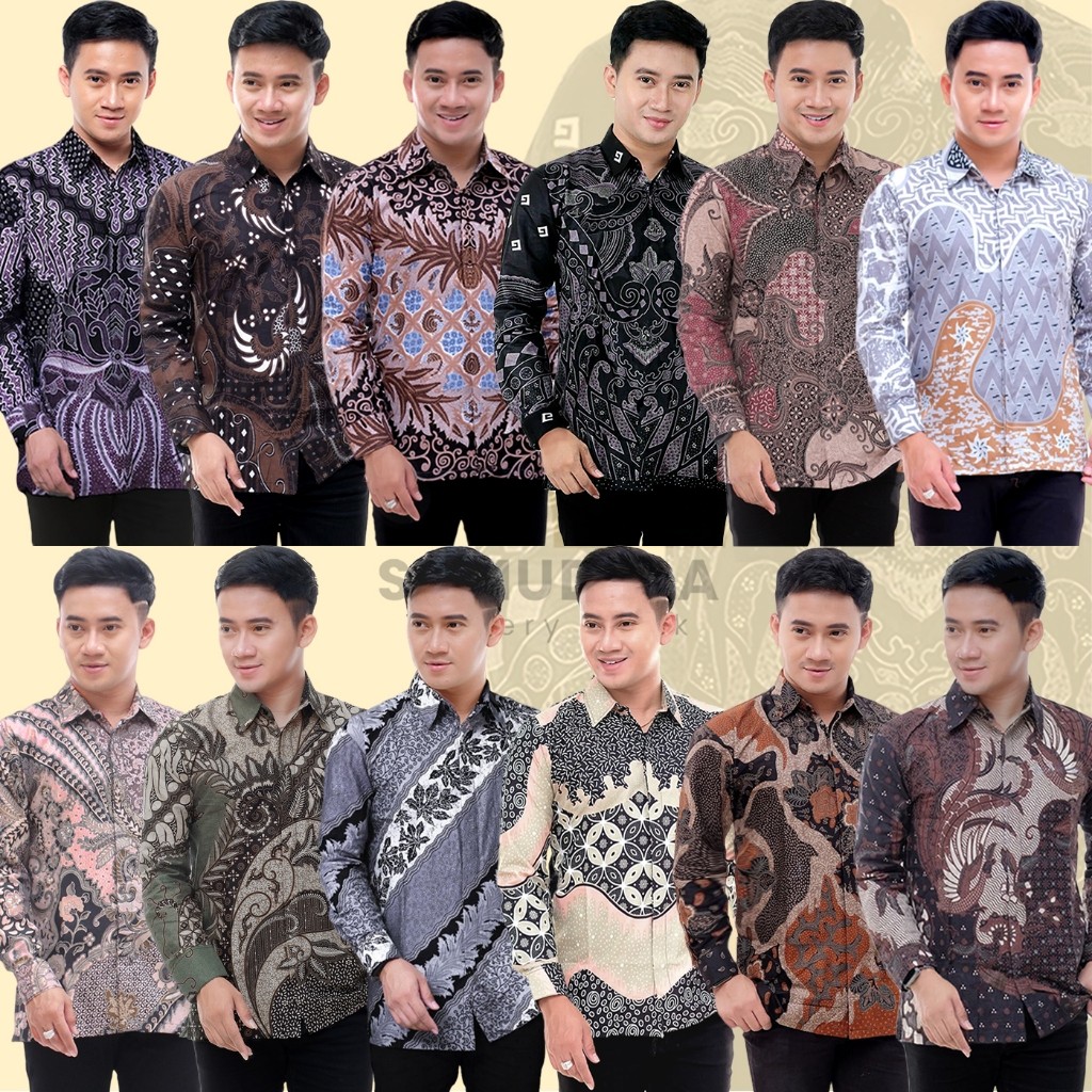Batik Kerja Kantor Kemeja Batik Pria Lengan Panjang Krmeja Cowok Casual Baju Atasan Bathik Cowo Mura