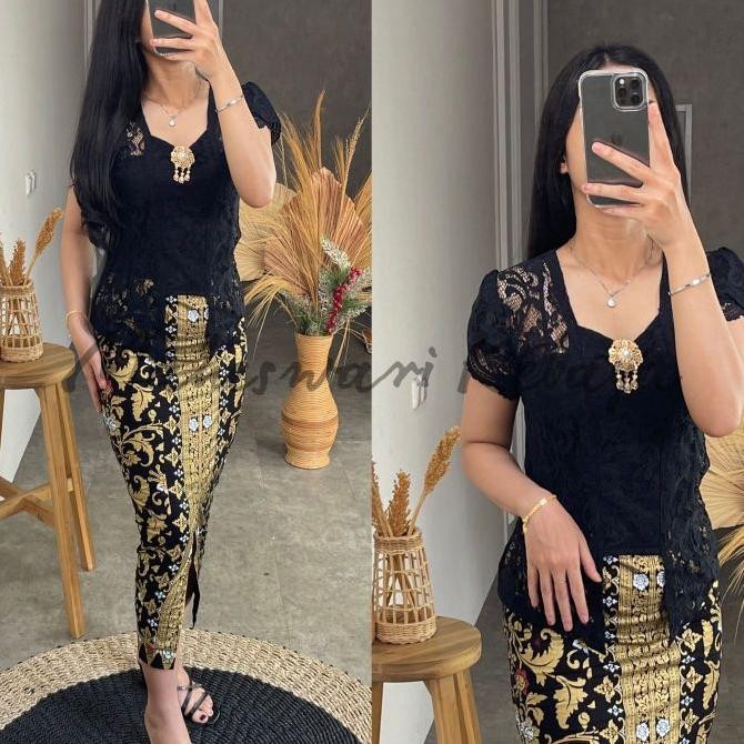 Kebaya Bali Set Brukat Sofia Lilit Hitam Rok Panjang