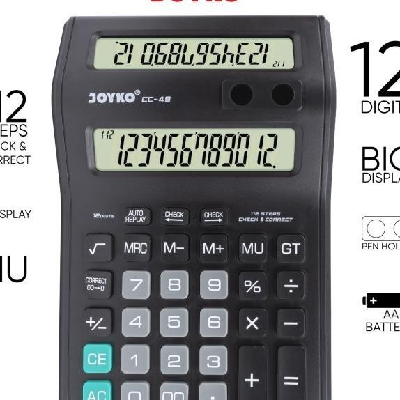 

Joyko Cc-49 Calculator 2 Display Layar Lcd / Kalkulator 12 Digits Cc49