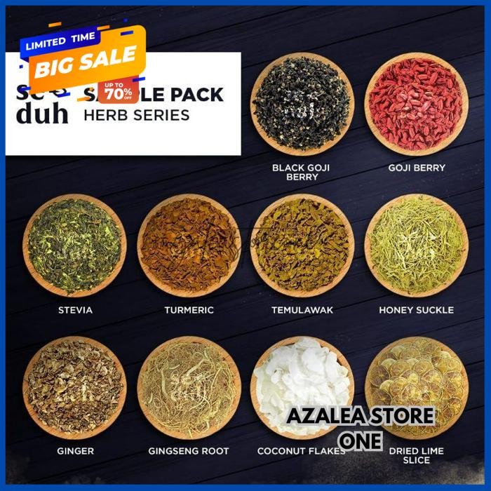 

SAMPLE PACK HERBAL TISANE / TEH HERBAL #2 - GOJI BERRY STEVIA GINGER GINSENG ROOT LIME TURMERIC BEST PRODUK !! BY AZALEA STORE