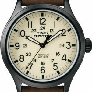 Ready timex T49963 Men Expedition Scout Brown Leather Watch Date Indiglo