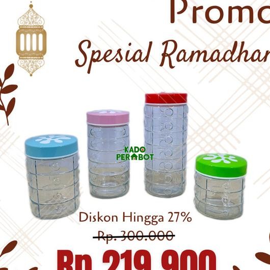 Toples Canister Set Isi 4 Pcs - Toples Set Kaca - Toples Kaca Bening