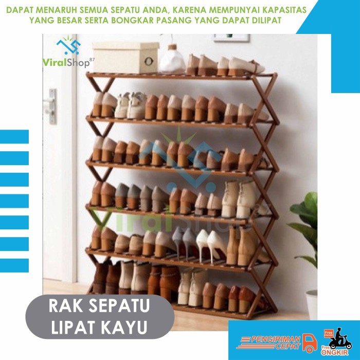 Tempat Rak Sepatu Susun Kayu Lipat Zigzag Rak Minimalis