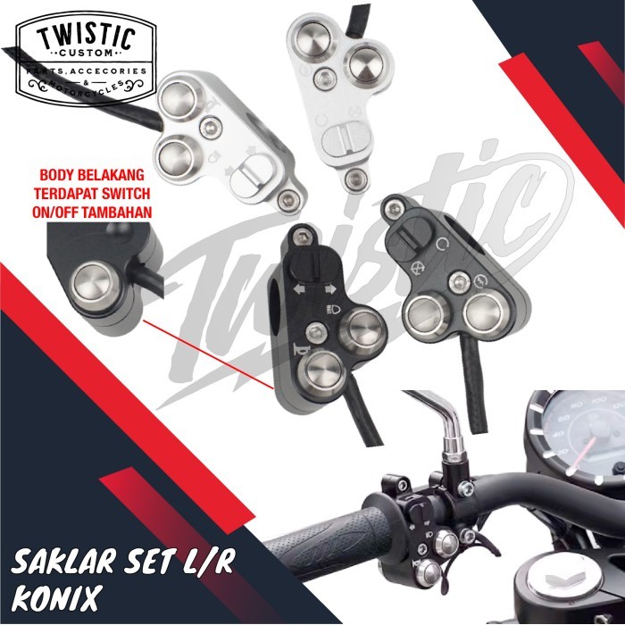 Tersedia Saklar Holder Switch Konix Kanan Kiri Set Moto Custom Universal Aksesoris Motor