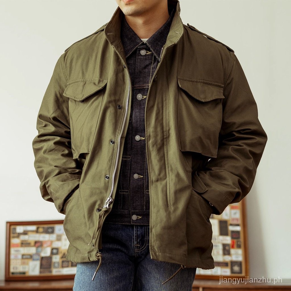 Versi Longgar Retro Perkakas M65 Berkerudung Lapangan Jas Hujan Amerika Mantel Medan Perang Pria Jak