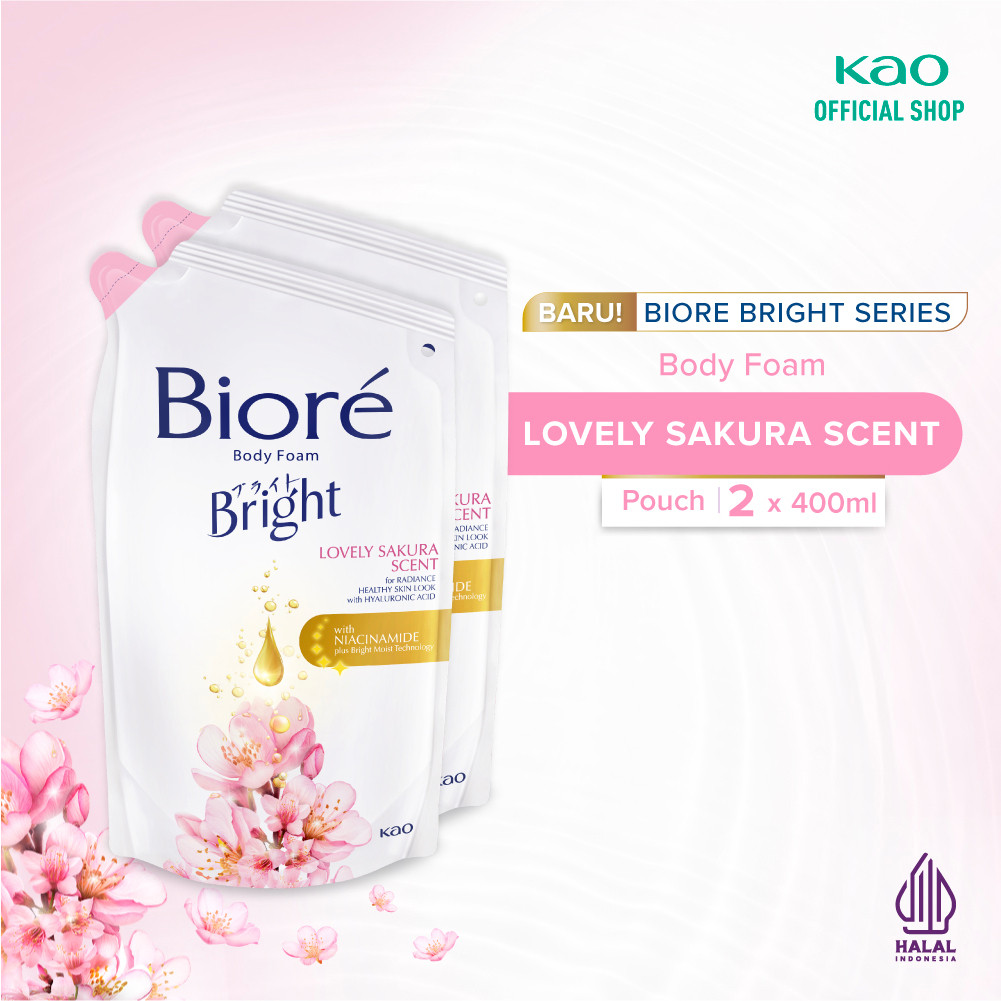 Biore Bright Sabun Mandi Cair Pencerah Kulit Lovely Sakura Hyaluronic Acid Refill 400 ml Twin Pack -