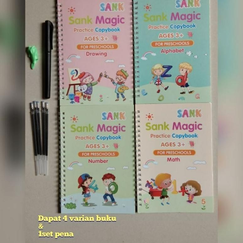 

hj-77 1 Set Dapat 4 Buku Pena Magic Practice Book Belajar Alfabet Lukisan Aritmatika Termurah