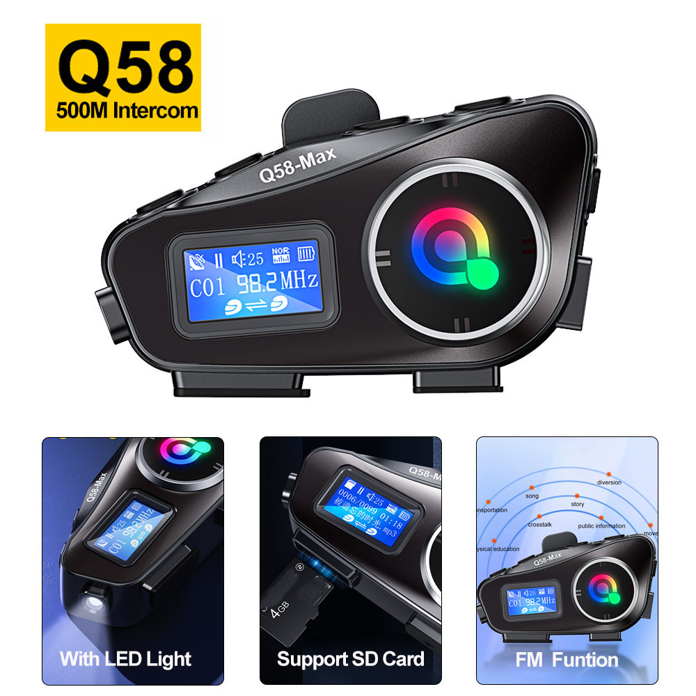 Layar Besar Tampilan Helm Interkom Headset Helm Bluetooth Sepeda Motor BT5.3 Q58 Interkom Dengan Lam
