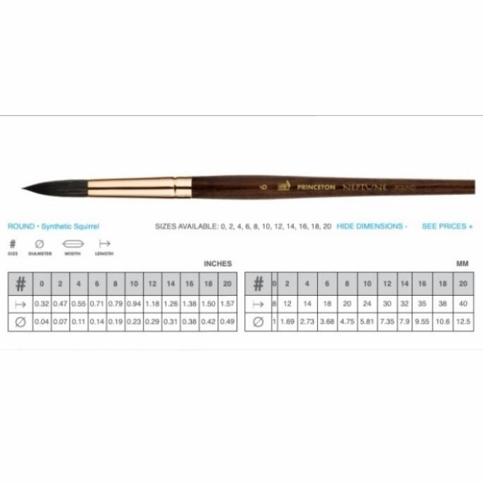 

Princeton Neptune Watercolor Brush Round/Kuas lukis No 0-10 P88L