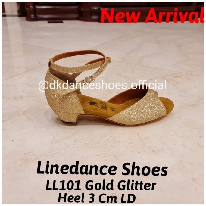 Sepatu Linedance, sepatu dansa (LL101 Gold Glit 3cm) D&K Dance Shoes HST
