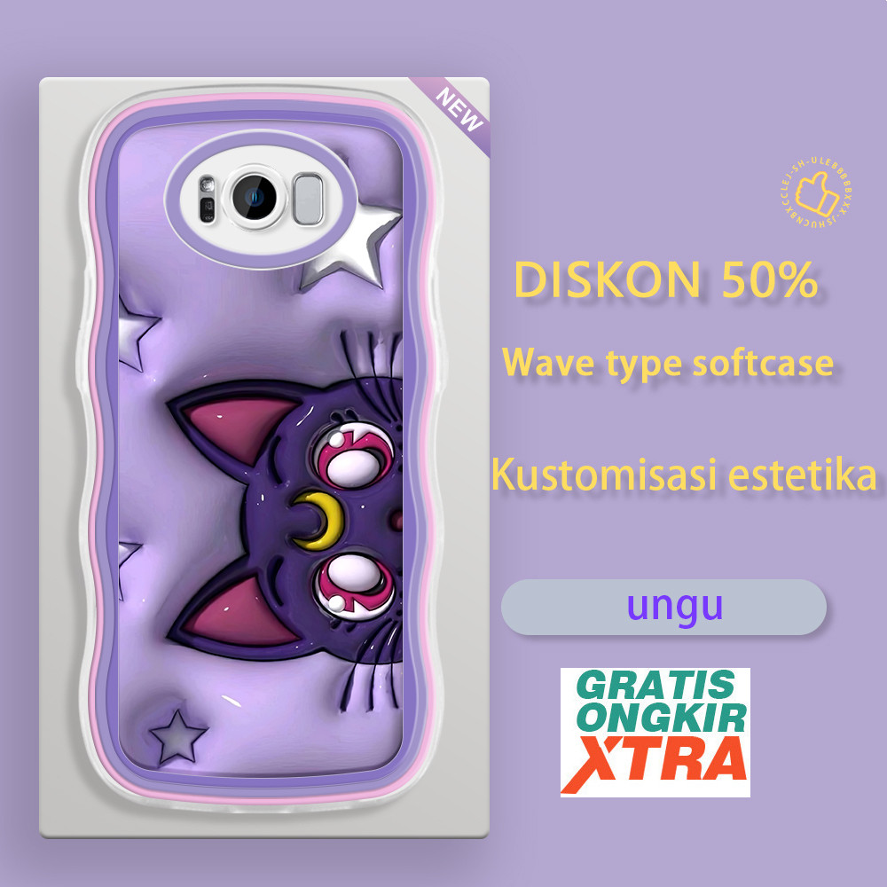 Samsung S8 S9 S10 S20 Plus Ultra FE S21 S22 5G  Casing Ponsel  Cute Sailor Moon Luna 3D  warna-warni