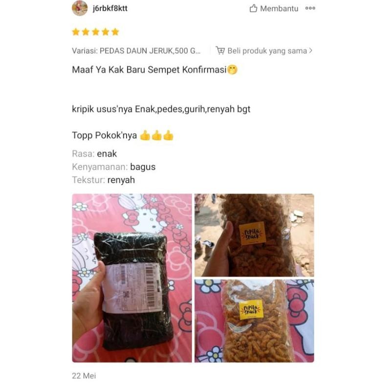 

Terpercaya Usus Crispy Pedas Daun Jeruk 500Gram Pedas Nagih Premium