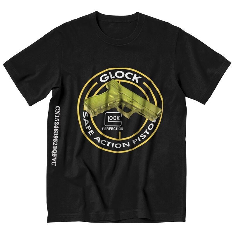 Kaos hitam cotton T-shirt Kaos Glock Lucu Pria Emo Clothesd USA Pistol Pistol Logo T-Shirt Tee Grafi