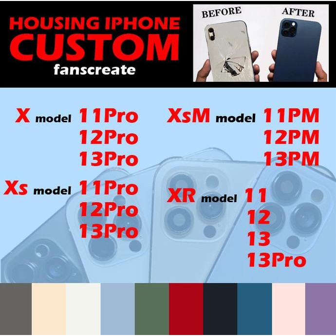Baru !! Housing Iphone Custom Xr/Xs/Xsm Model 11/12/13/Pro/Promax