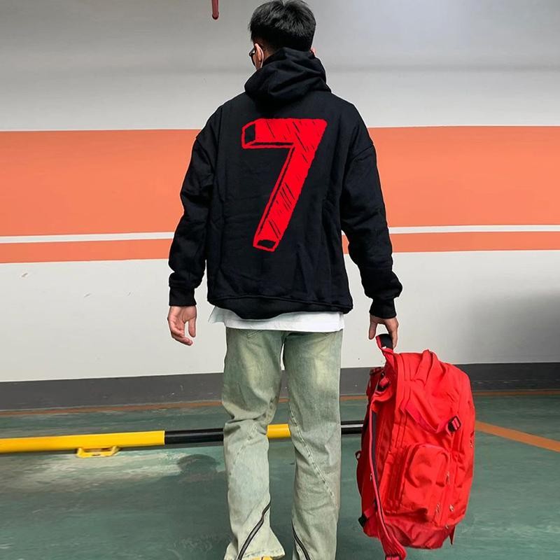 Hoodie Hitam Kaku Berat Retro