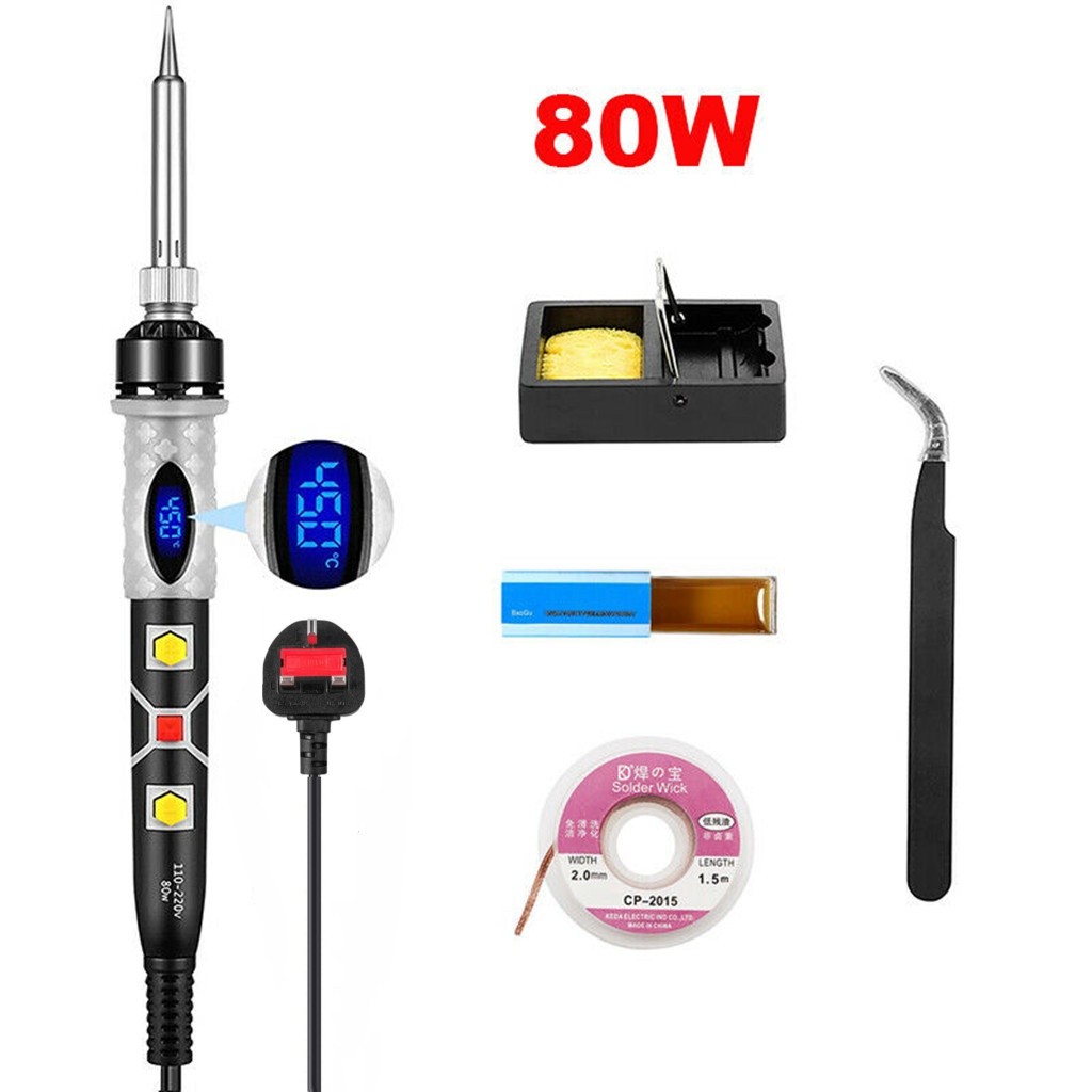 80W Solder Iron Kit Digital LCD Disesuaikan Suhu Solder Solder Wick Flux Stand |CBEF5B08|