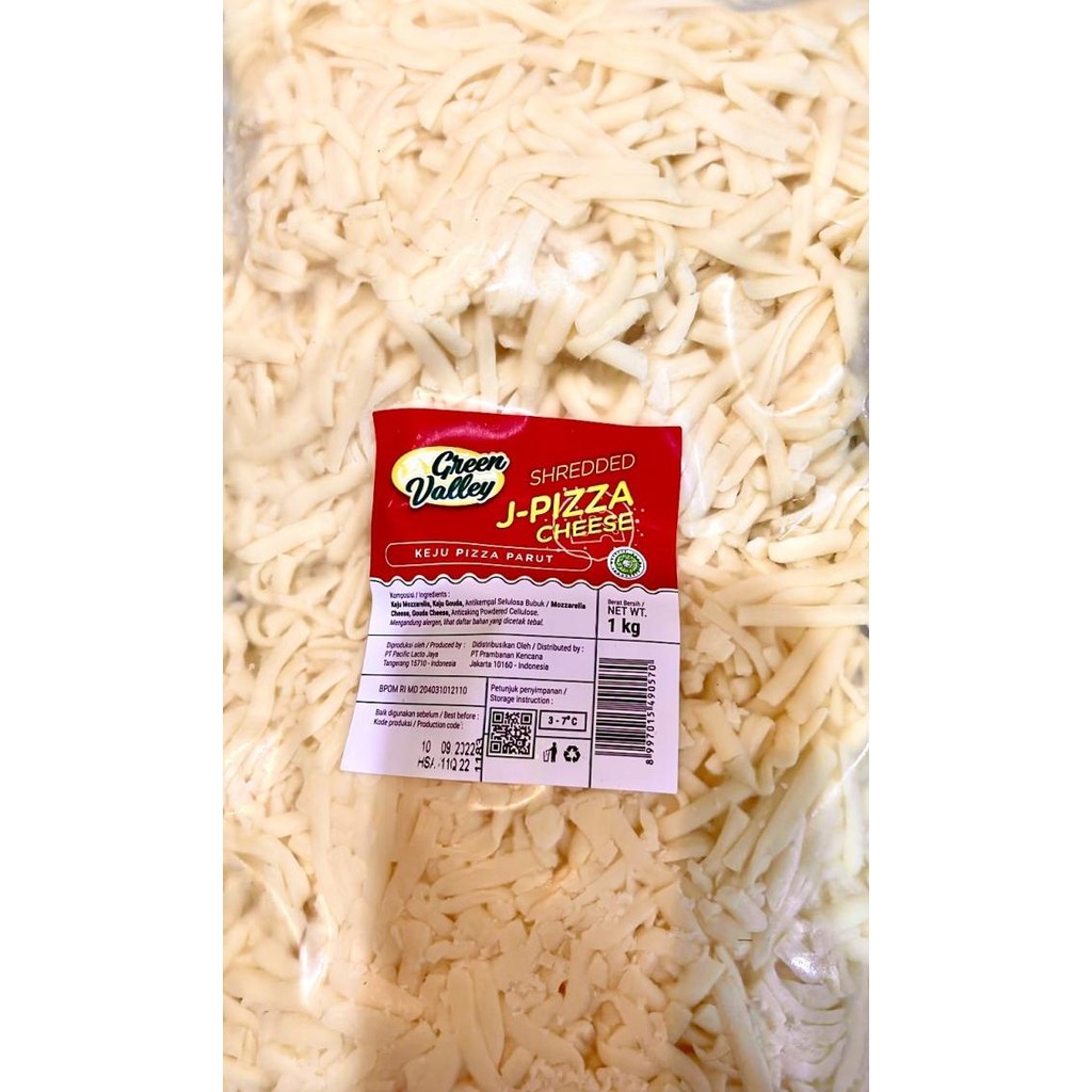 

GREEN VALLEY SHREDDED J-PIZZA CHEESE 1 KG KEJU TOPPING PIZZA