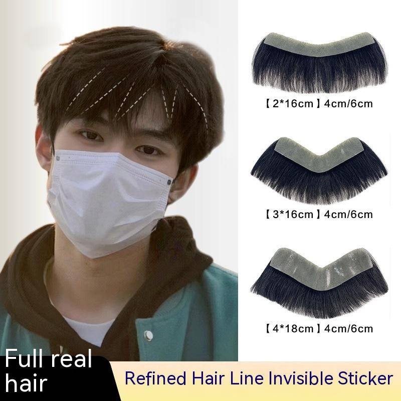 Potongan Rambut Depan Garis Rambut Dahi Rambut Palsu Pria untuk Pria dengan 6 Buah Pita Gratis Pengg