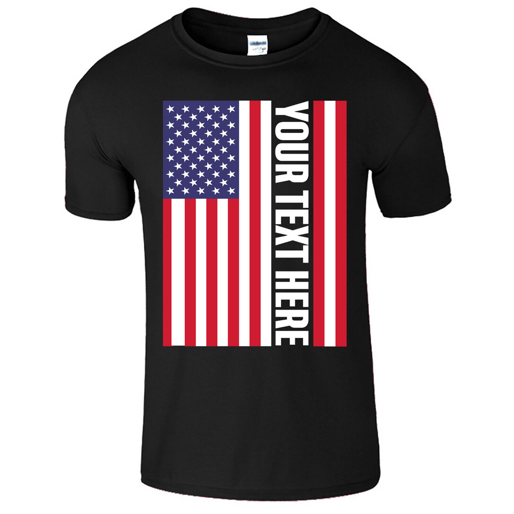 Tshirt Pria Bendera Amerika Serikat Teks Kustom yang Dipersonalisasi Lucu Patriotik Amerika