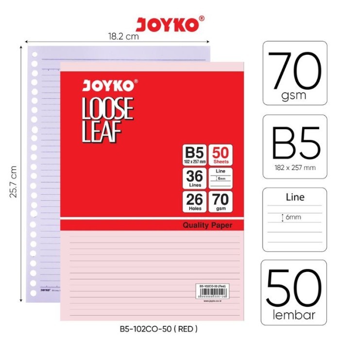 

Amberela - Loose Leaf Color Isi Kertas File Binder Warna Joyko B5 Isi 50