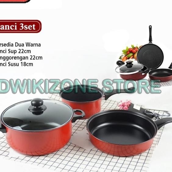 [Grosir] Panci Set 3 In 1 Combination Pot Anti Lengket Warna Frypan