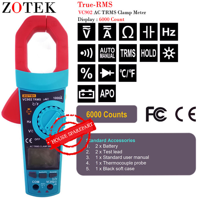 Zotek Vc902 Auto Range Clamp Meter Tang Ampere Digital Tang Ampere